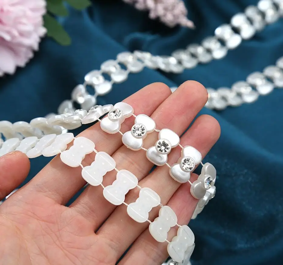 10Yard ABS Pearl Bow Rhinestone String Bead Chain Door Curtain Wedding Party Christmas Holiday Venue Home Hotel Decoration