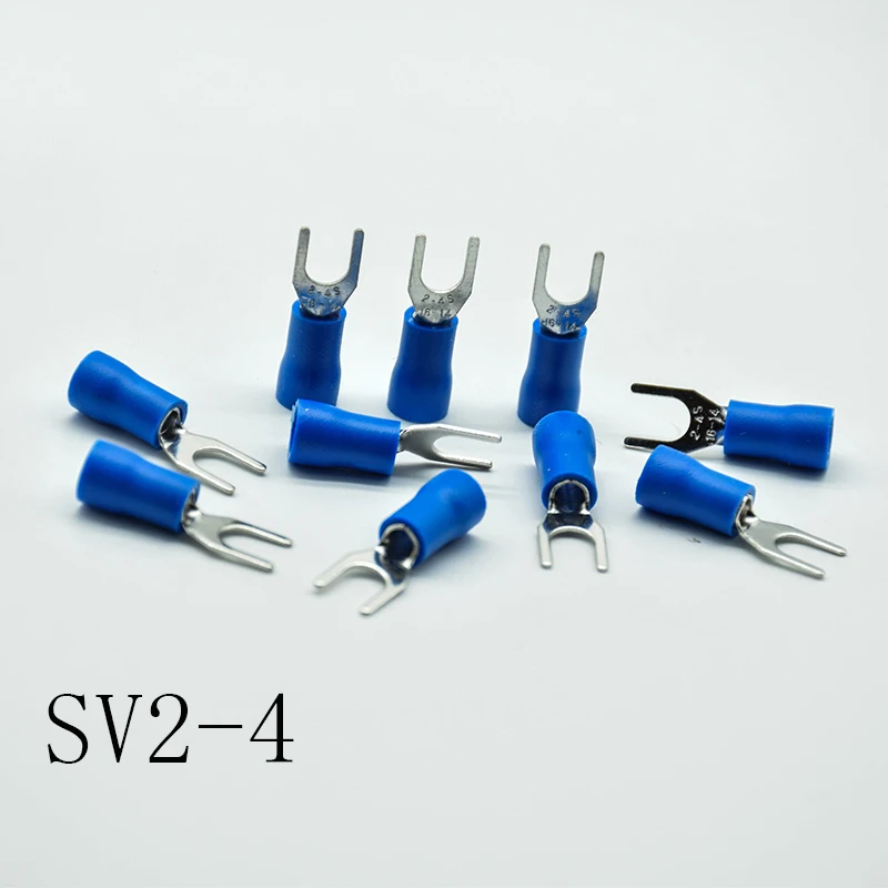 50pcs SV2-3/4/5/6/8 Blue Furcate Cable Wire Connector  Furcate Pre-Insulating Fork Spade AWG Wire Crimp Terminals SV2.5