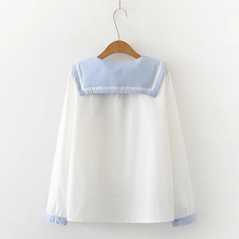 Vintage Sailor White Shirts Women Blouse Cute Bow Tie Front Kawaii Long Sleeve Top Girls Anime Cosplay Costume School JK Uniform