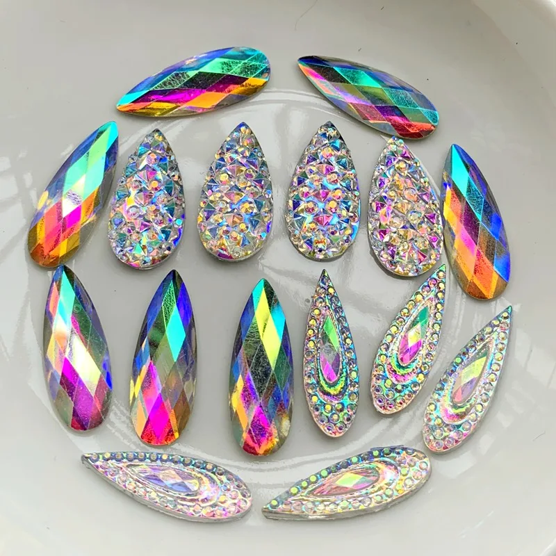 shiny AB Resin 6*20mm/8X22mm/10X20mm Peacock eye Teardrop Flat back rhinestone scrapbook DIY Wedding applique ornament