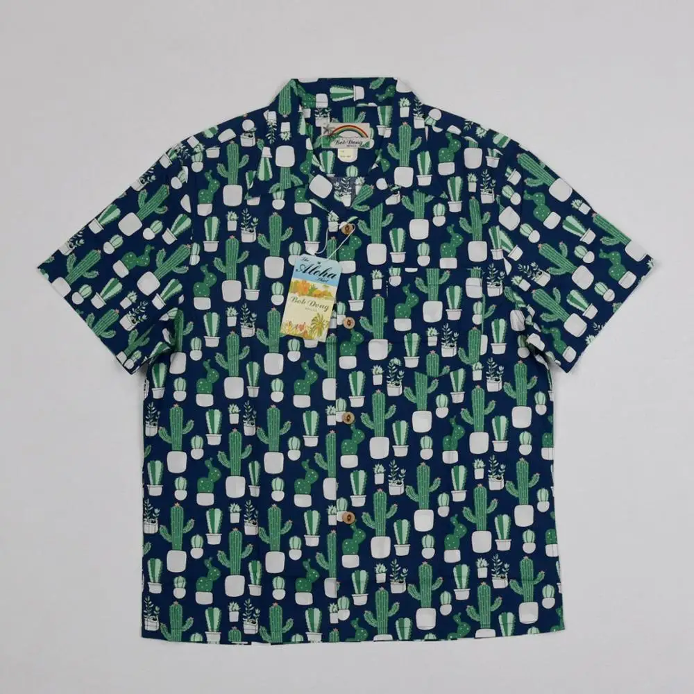 

BOB DONG Cactus Camp Shirts Summer Aloha Hawaii Short Sleeve Tee Shirts Unisex