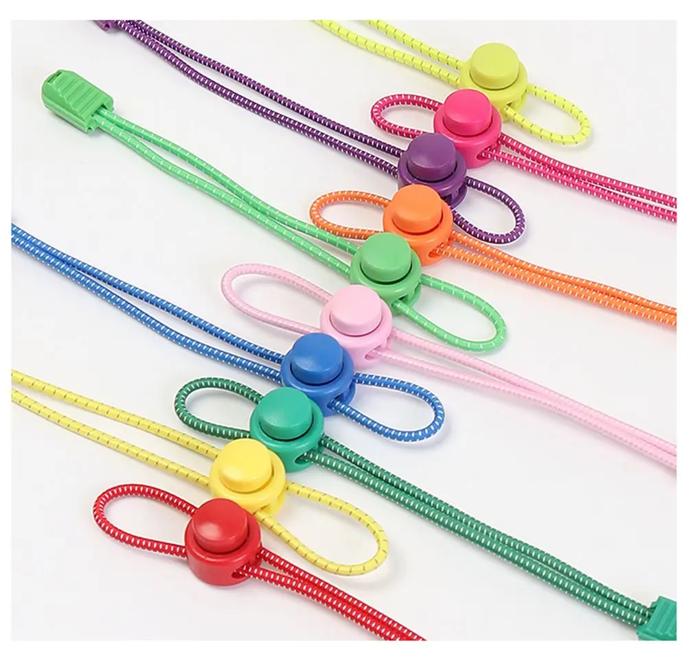 1Pair Colored Dots Round Shoelaces Elastic Plastic Lock Hiking Sport No Tie Shoelace Adult Children Shoe Accessories Rubber Band