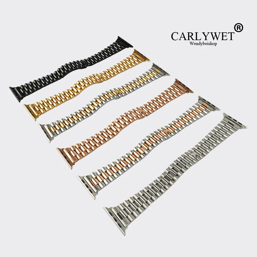 

CARLYWET 38 40 42 44mm Solid Stainless Steel Replacement Wrist Bracelet Oyster Watch Band With Adapter For Iwatch Apple Watch