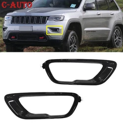 Left Right For Jeep Grand Cherokee 2017 2018 2019-2021 Car Front Fog Light Cover Grill Bright Black Fog Lamp Frame Bezel Trim
