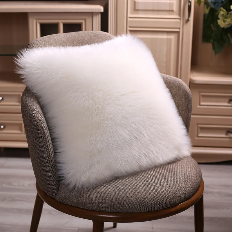 

40/45/50cm Pure White/Grey Cushion Cover One Side Faux Fur Decorative Throw Pillow Case Square Plush For Home Sofa Decor