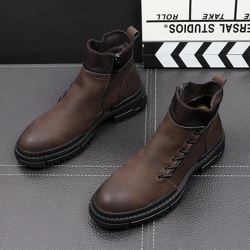 CuddlyIIPanda Men Fashion Casual Ankle Boots Spring Autumn Luxury Designer Youth Trending Thick Bottom High Top Sneakers image 3