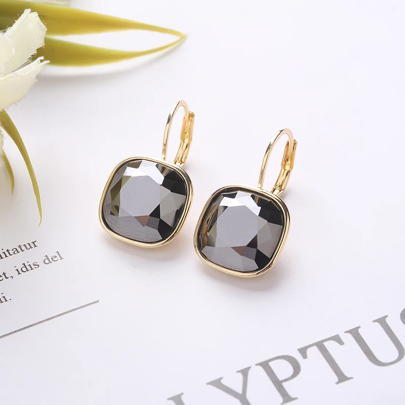 2021 New Design  Square Stones Earrings With French Hook Lever Back For Fashion Girls Wedding Gifts