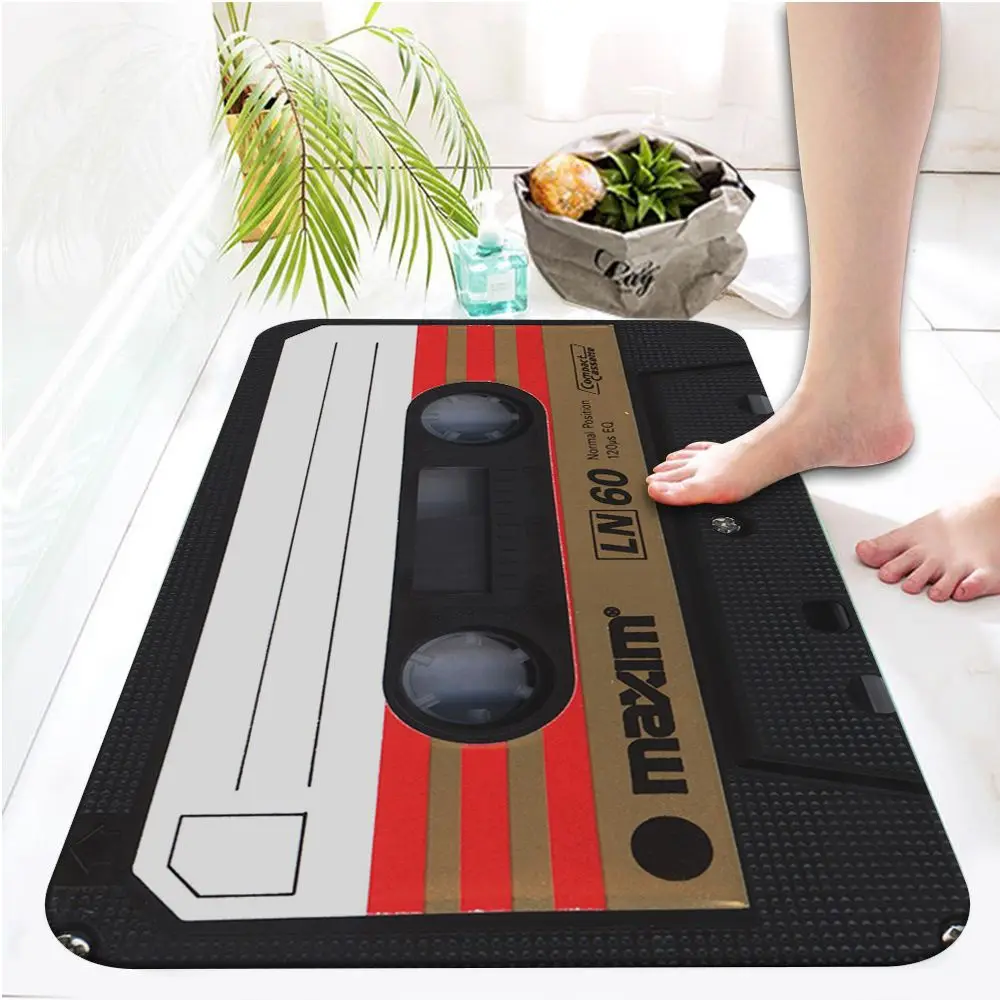 Cassette Tape Mats Anti Slip Floor Carpet Tape Pattern Print Entrance Front Door Mats for Bathroom Kitchen Rugs Home Decoration