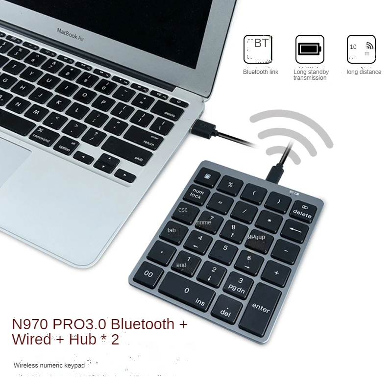 

Rechargeable Wireless Bluetooth keyboard Numeric keyboard 28 Key Bluetooh+wired+Hub*2 Lightweight Aluminum Alloy for PC Laptops