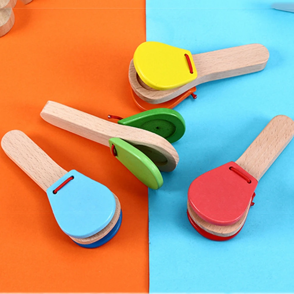 1PC manico a percussione in legno battendo Castanets Board per strumento musicale per bambini giocattoli per l'apprendimento educativo precoce in età prescolare