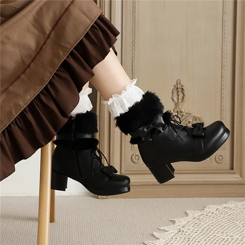 YQBTDL Japanese Kawaii Lolita Shoes Ankle Boots Women Platform 5cm High Heels Shorty Botas Sweet Shoes 2023 Winter Large Size 43