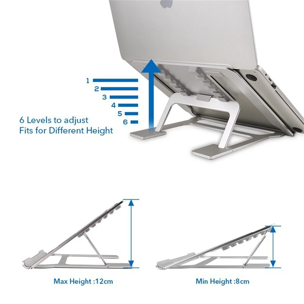 6 Adjustable Angle Laptop Stand Holder for MacBook Pro Air, Aluminium Mount Support Base Holder for 9-15 inch Notebook AT