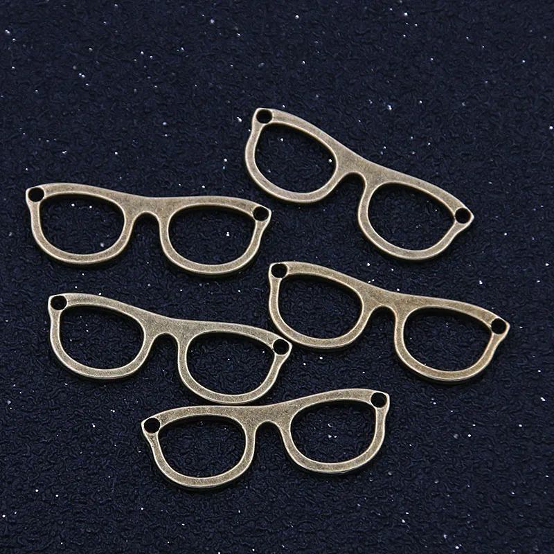 20PCS 10X28mm Two Color Charms Small Glasses  Metal Alloy  Personality Connector Jewelry Marking DIY Handmade Craft Material