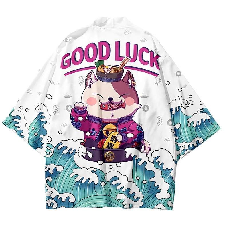 

Fortune Good Luck Cat 3d Print Kimono Shirts Fashion Hip Hop Style Men Women Seven Point Sleeve Tops Cardigan Jackets Streetwear