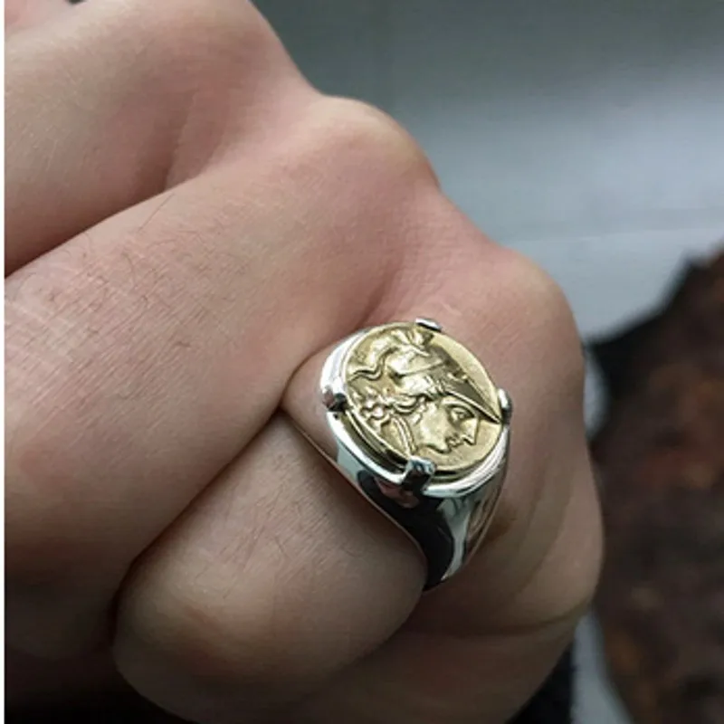 BOCAI New Ancient Greek Coin God of War Athena Vintage European 925 Sterling Silver Ring Classical Jewelry Accessories