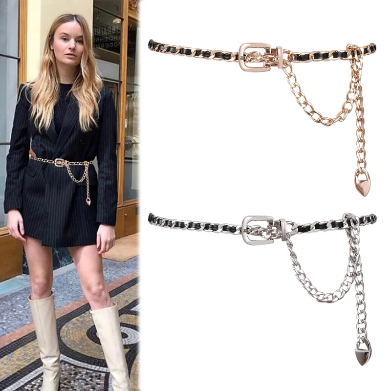 

Fashion Gold Chain Belts For Women Waist Punk Silver Metal Corset Belt Female Long Waistband Gothic Dress Cummerbunds Accessory