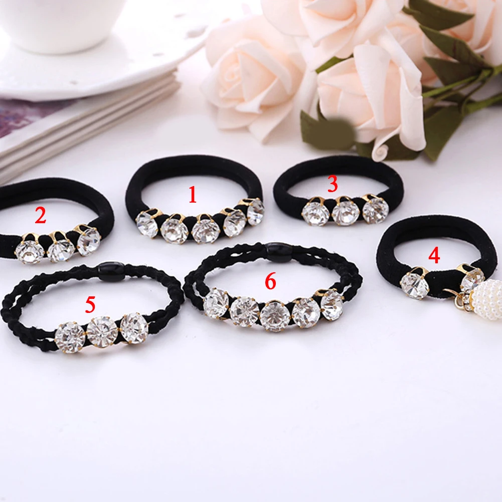 Big Diamonds Hair Ties Black Shiny Rhinestone Seamless Rubber Band Elastic Hair Rope Korean Fashion Hair Ring Hair Accessories