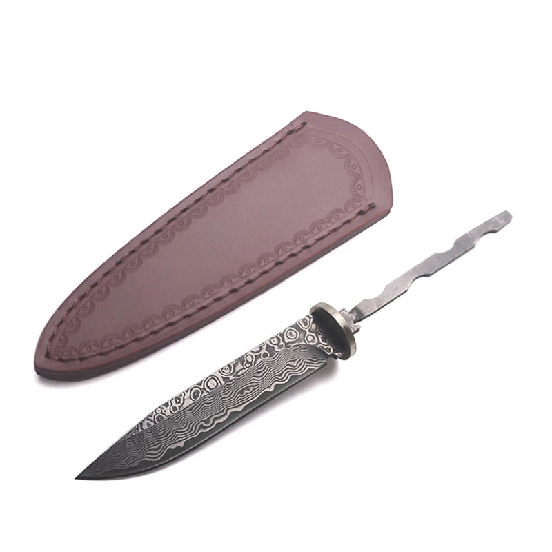 Dropship Diy Semi - Finished Manual Straight Knife Blanks  Damascus Steel Fixed Blade Billets Knife with Leather