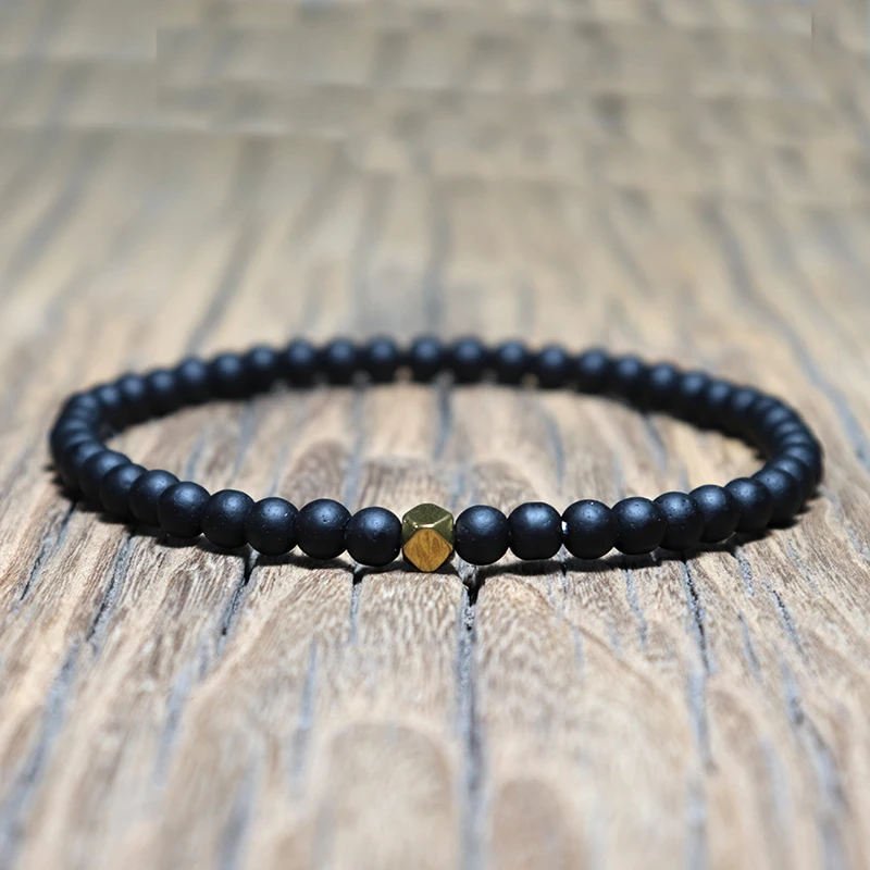 Fashion 4mm Black Matte Stone Bracelet Set Men Minimalist Prayer Beads Braclet Wristband Jewelry Homme Leisure Charm Accessories