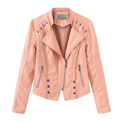 Loose Fit Big Size Asymmetrical Pu Leather Jacket New Lapel Long Sleeve Women Coat Fashion Spring Autumn 2021