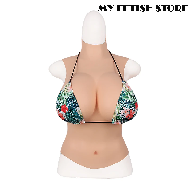 5G High Neck Sleeveless Crossdressing Realistic Silicone C-G Cup Breast Form Suit Fake Boobs For Transgender Shemale Drag Queen