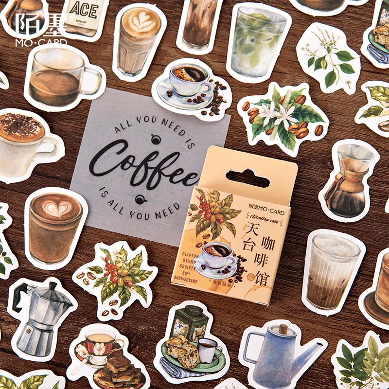 45pcs/pack Vintage Rooftop Coffee Shop Stickers Set Scrapbooking Stickers For Journal Planner Diy Crafts Scrapbooking Diary