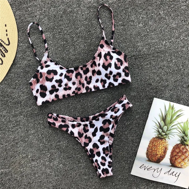 Bañador de Tanga con estampado de leopardo para mujer, conjunto de Bikini Sexy con Push-up, traje de baño brasileño para mujer 2022