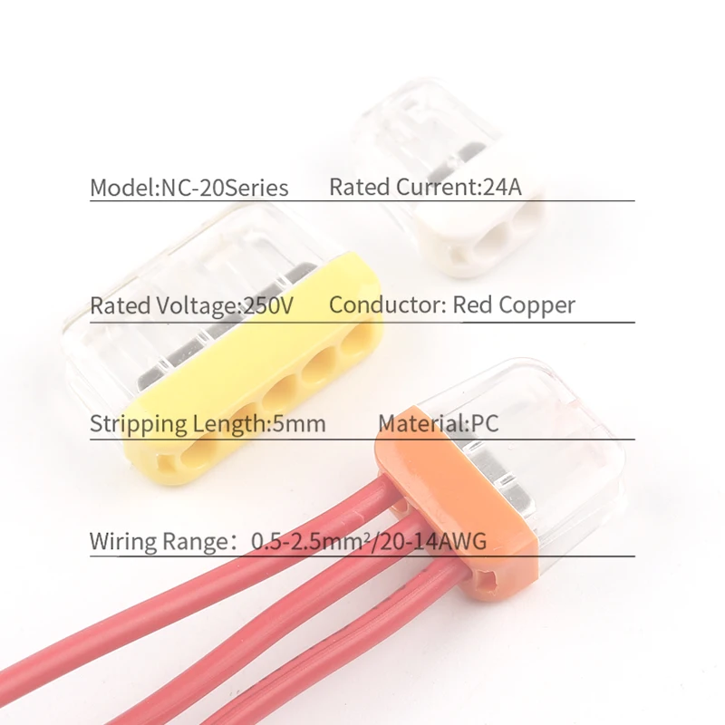 Mini Quick Wire Splicing Push-in Condutor, Conector de Fiação Compacta, Bloco Terminal, AWG 20-14, 0.5-2.5mm