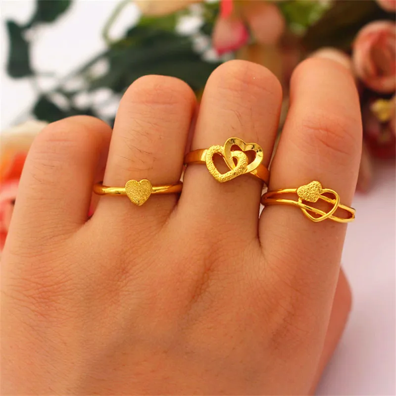 JTCFLY Gold Plated No fading Minimal Sweet Jewelry Gift for Ladie Stereoscopic Gold Heart Love Opening Rings for Women