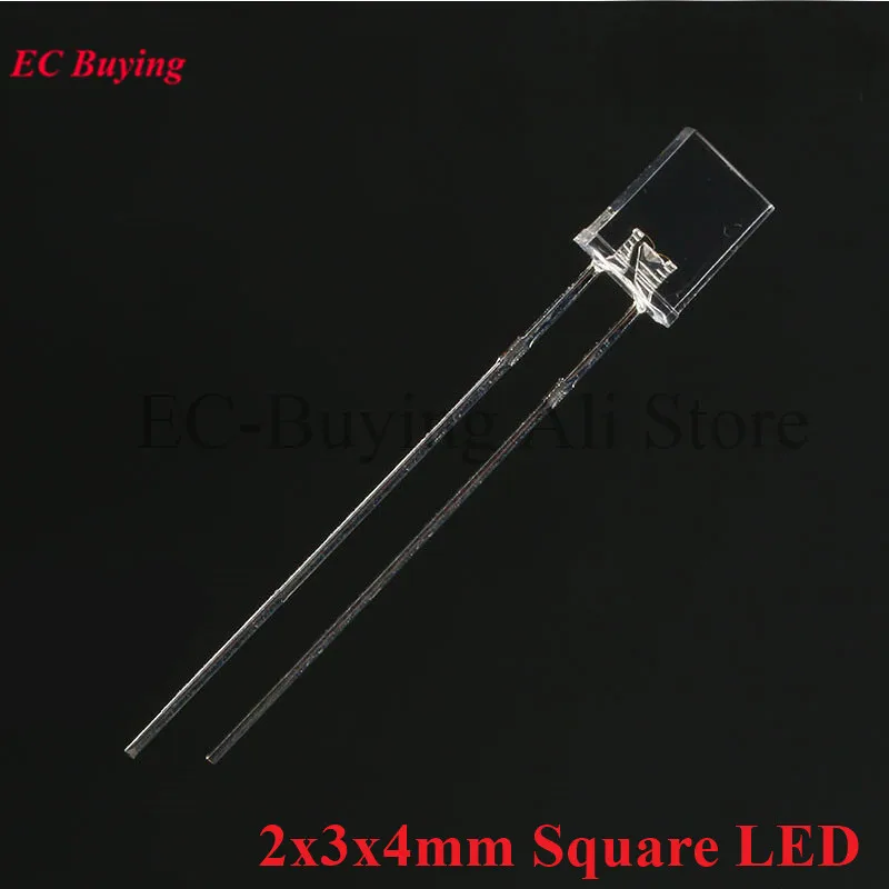 100pcs Square 2*3*4mm Ultra Bright LED Transparent Light Emitting Diode Lamp 2x3x4mm Blue Red Emerald-green Yellow White Diodes