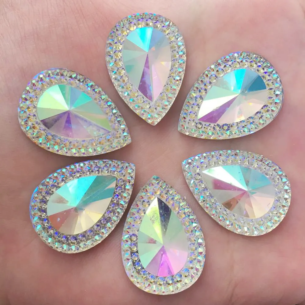 20pcs 18*25mm AB Resin Drop Flatback Rhinestone Scrapbook Ornament DIY Wedding Appliques Craft SF927