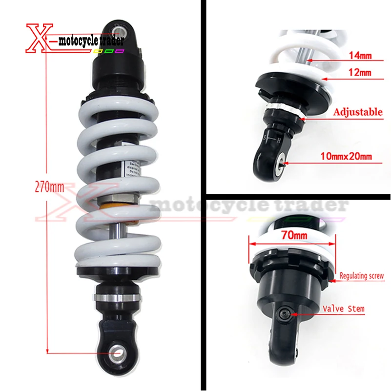 1000LBS adjustable damping 270mm rear shocks absorber/suspension for 110/125/140/150/160cc KLX110 CRF50/70 Dirt Pit Bikes