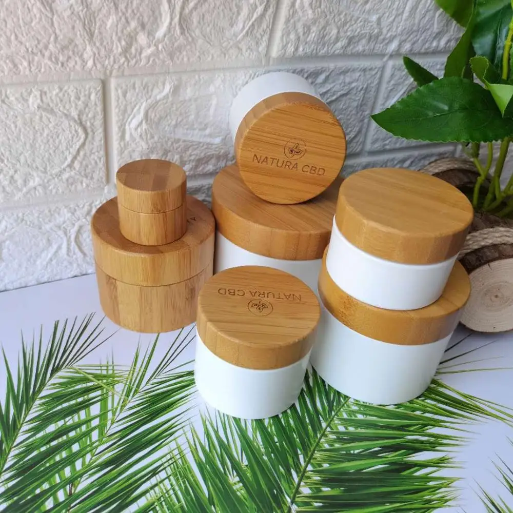 

Jars For Cosmetics10g 30g 50g 100g 150g 200g White PP Plastic Jar with Bamboo Lid Cosmetic Packagin