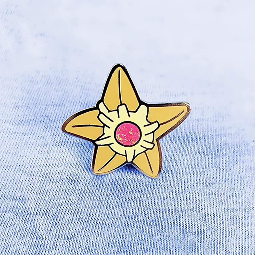 Glitter Fashion Starmie Hard Enamel Pin Kawaii Staryu Golden Brooch Lapel Backpack Pins Jewelry Video Games Fans Gift