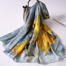 100% Pure Silk Scarf Women Shawls Wraps 2021 New Autumn Handkerchief Printed Foulard Femme Hangzhou Natural Silk Neck Scarves