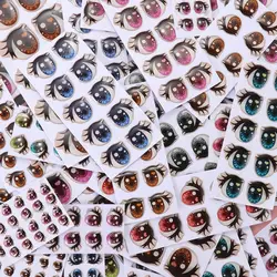 10Pairs Cute Cartoon Eyes Stickers Toys Anime Figurine Doll Eyes Eyelashes Face Organ Paster For DIY Plush Blythe Doll Accessory