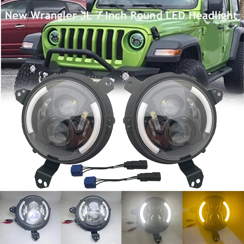 

7inch LED Halo Headlights with 9inch JL Headlight Adapter All-Directional Mounting Bracket for Jeep Wrangler JL JLU JT 2018 2019