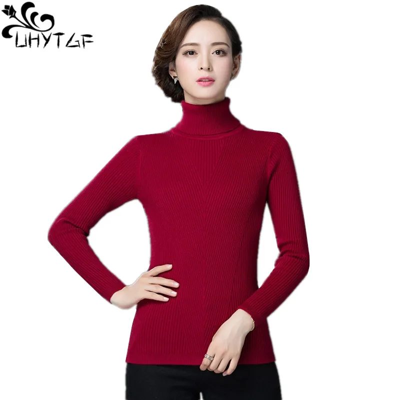 

UHYTGF Knit Sweater Women Winter Tops Turtleneck Sweater Big size Women Pullover Knitted Sweater Femme Hiver Truien Dames X626