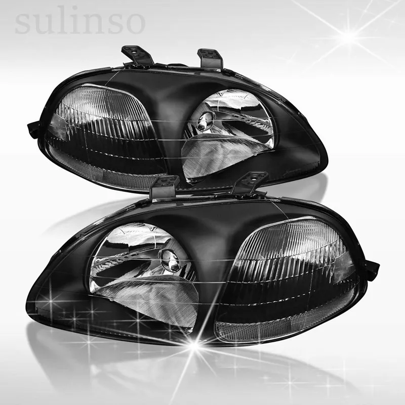 

Sulinso Plug-N-Play Operation All Black Clear Headlights Head Lamps Amber Reflector fit for Honda-Civic