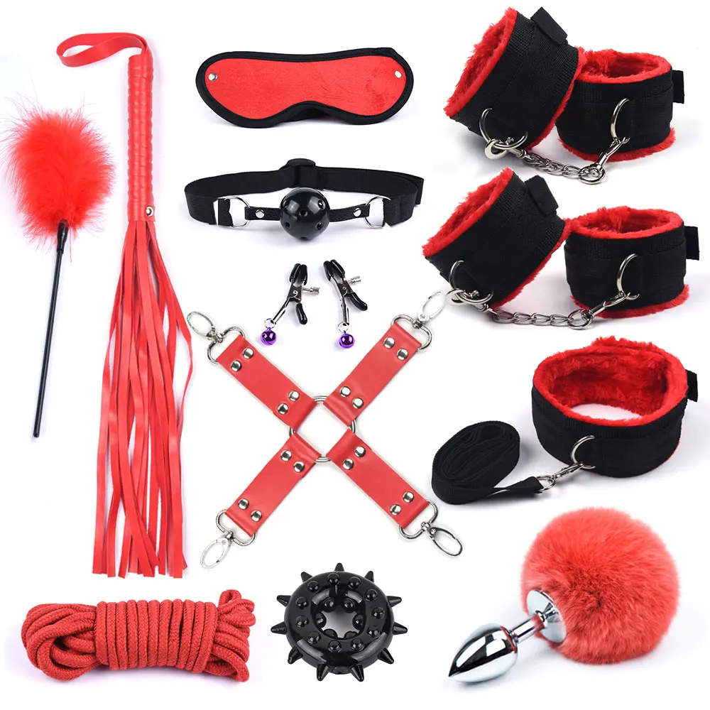 40CM Fox Tail Anal Plug Bondage Set Sex Toys For Women Whip Handcuffs For Sex Bdsm Exotic Adult Games