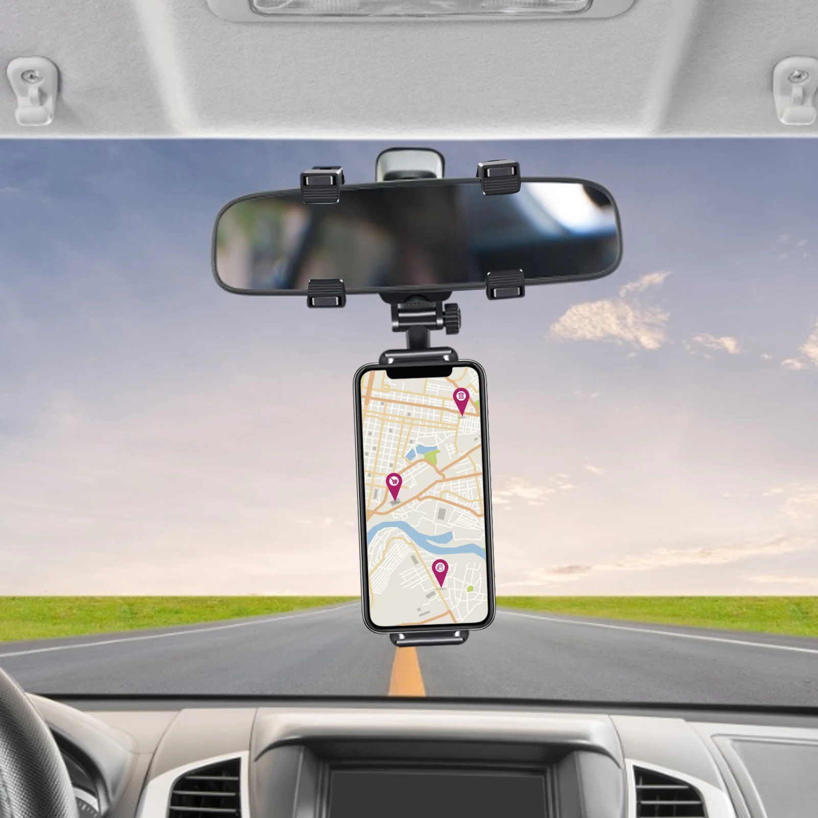 360-degree Mobile Phone Car Holder Universal Flexible Anti-slip Bracket Car Rearview Mirror Mobile Phone Holder For Smartphones