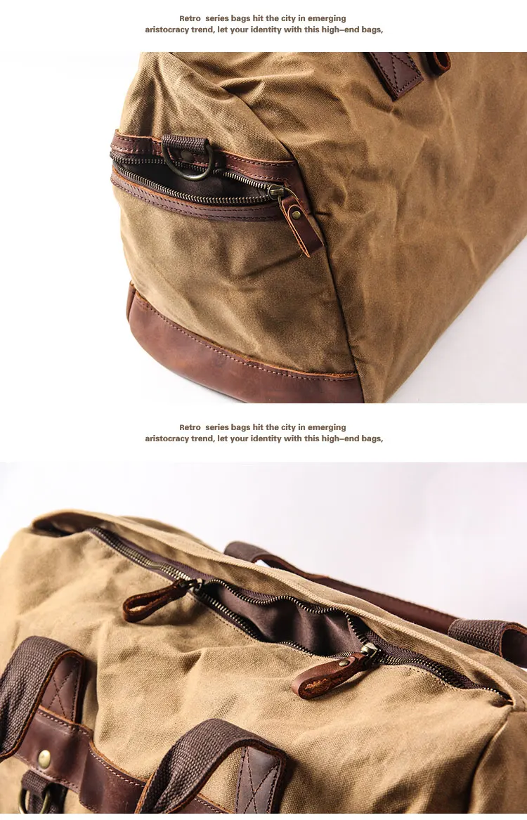 WaterProof Waxed Canvas Leather Men Travel Bag Hand Luggage Bag Carry On Large tote Vintage Men Duffle Weekend Bag big Overnight