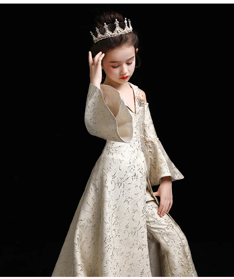 Luxury Girls Princess Trailing Dresses 2019 New Girls Pageant Catwalk Ball Gowns Birthdays party Dress Modis Kids Vestidos Y2141