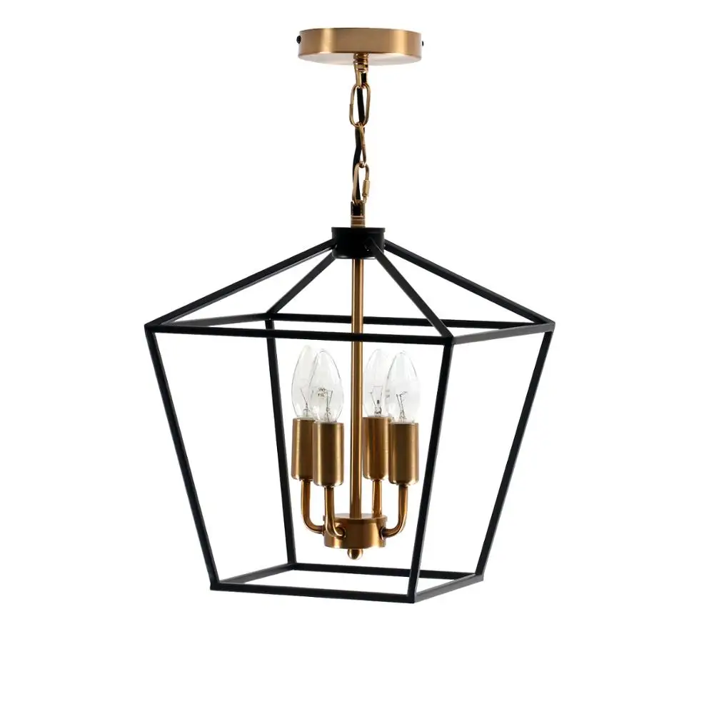 

American country wrought iron chandelier living room dining room bedroom entrance retro black gold lamp fixture