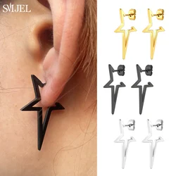 Black Punk Stainless Steel Star Earrings For Women Fashion Hollow Star Earring Ear Piercing Jewelry Wedding Studs Pendientes