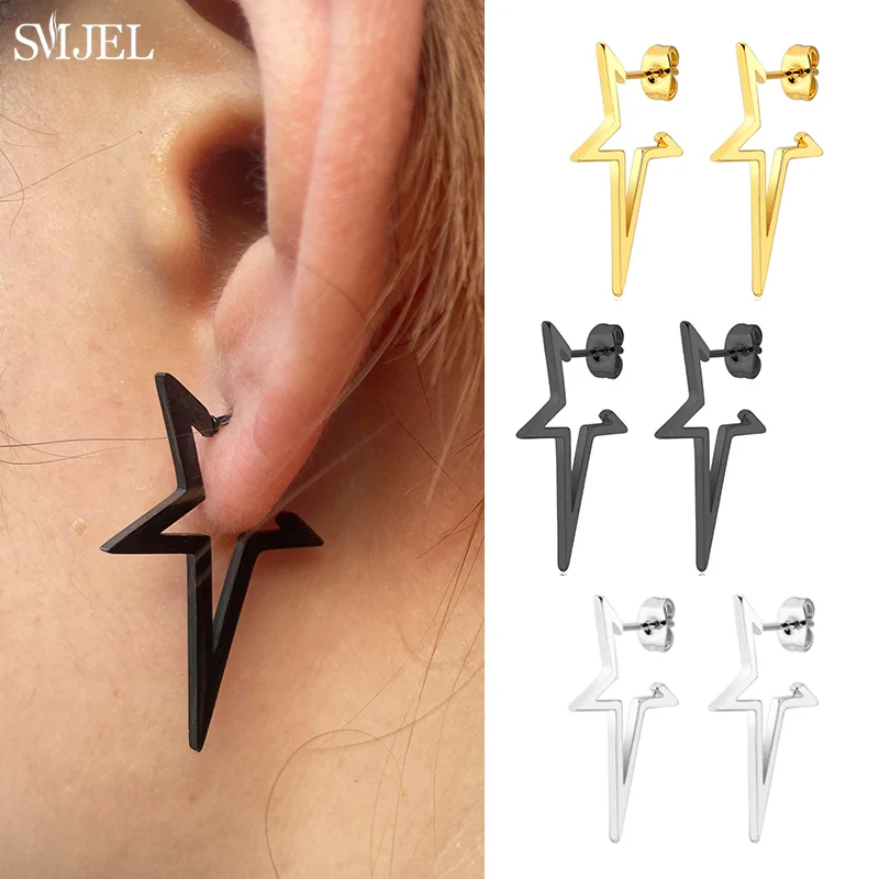 Black Punk Stainless Steel Star Earrings For Women Fashion Hollow Star Earring Ear Piercing Jewelry Wedding Studs Pendientes