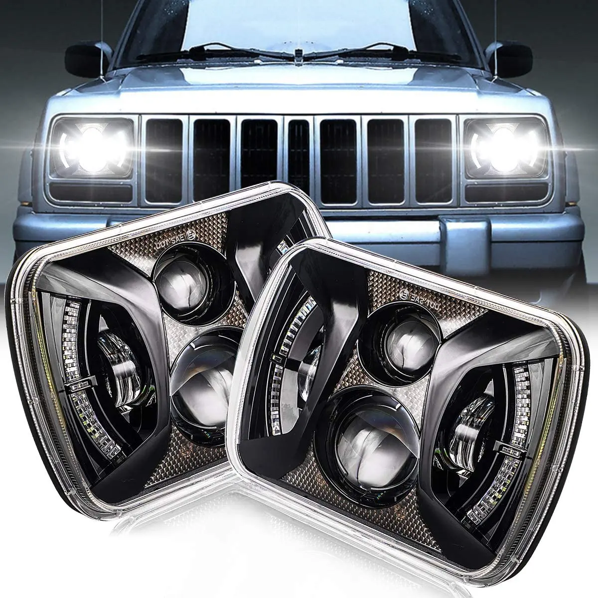 7x6 5x7inch150W LED Square Headlights With DRL High Low Beam For Jeep Wrangler YJ Cherokee XJ Toyota Pickup Headlamps 4*6 Truck