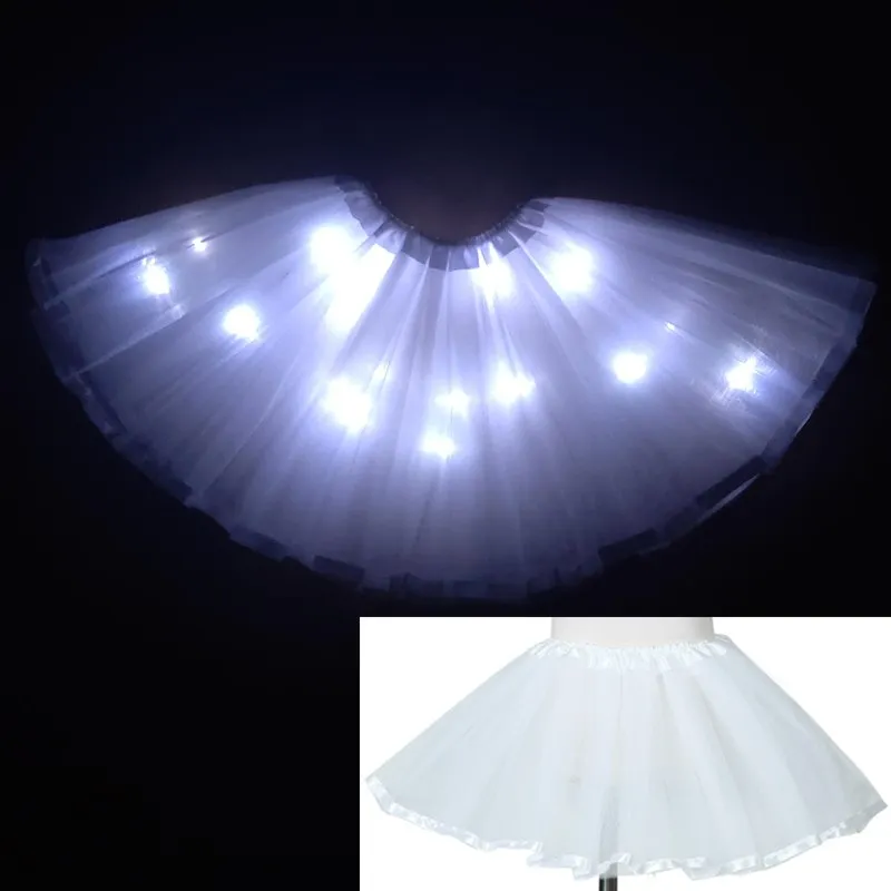 2024 new year Light LED Girl Kids Clothes  Tutu Skirt Princess Party Tutus Tulle Pettiskirt Child Ballet Dance  Christmas white