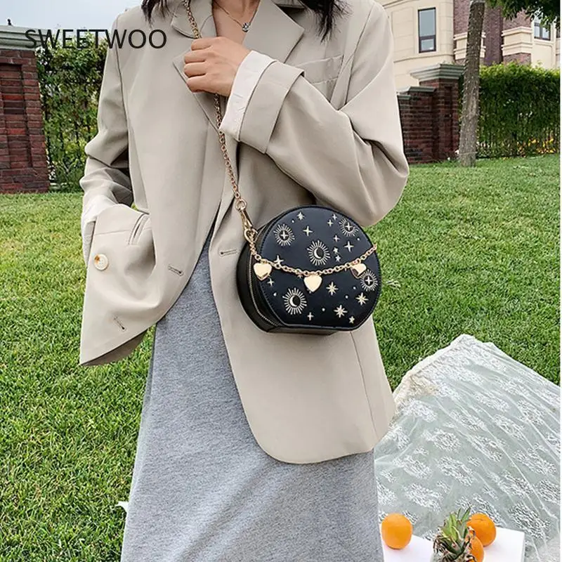 Fashion Starry Sky Round Bags Women Crossbody Bag Luxury Chain Circular Shoulder Bag Lady Small Embroidery Women\'s Handbag 2020