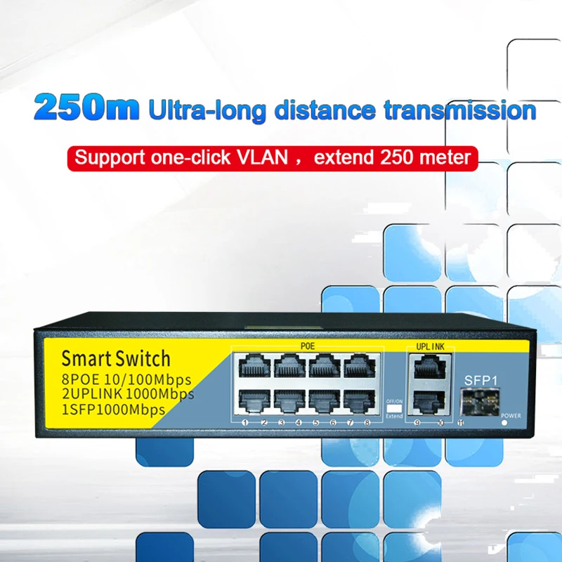 Terow poe กิกะบิตสวิตช์4/8พอร์ต100/1000mbps มาตรฐาน poe สำหรับกล้อง ip ป้องกันฟ้าผ่า250m พร้อม uplink/sfp